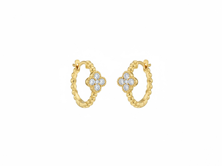HJ NAMDAR (Y)14K .69DIA CLOVERS WITH BEADED HOOPS