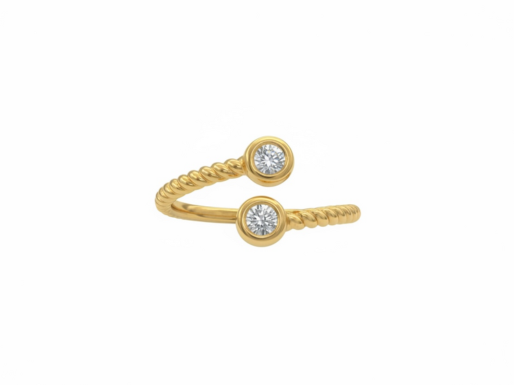 HJ NAMDAR (Y)14K .16TCW BEZEL SET DUAL DIAMONDS NEGATIVE SPACE 14K YELLOW GOLD RING