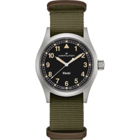 HAMILTON HAMILTON KHAKI FIELD WATCH WITH BLACK DIAL AND GREEN STRAP