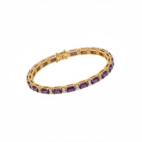 (Z)10K 12AMT .05DI GOLD BRACELET WITH STEP CUT AMETHYSTS AND ROUND DIAMONDS