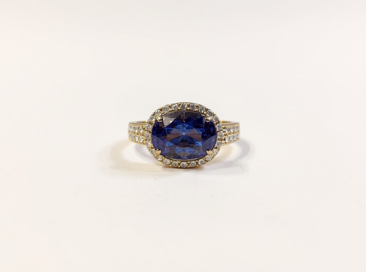 (Z)14K 2.20TZ .40DI  EAST WEST SET OVAL TANZANITE WITH DIAMONDS IN ROSE GOLD