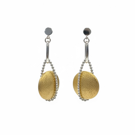 (X) 925 GP LARGE DANGLE PUFFED CIRCLE BEADED DETAIL EARRINGS