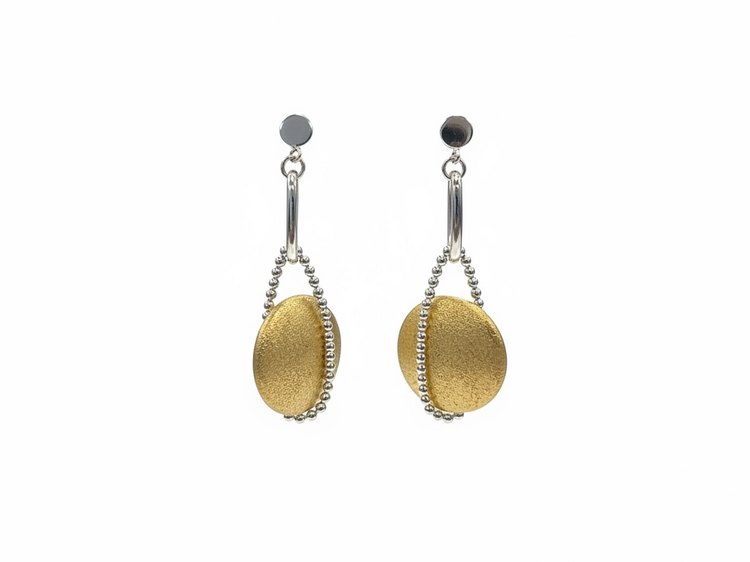 (X) 925 GP LARGE DANGLE PUFFED CIRCLE BEADED DETAIL EARRINGS