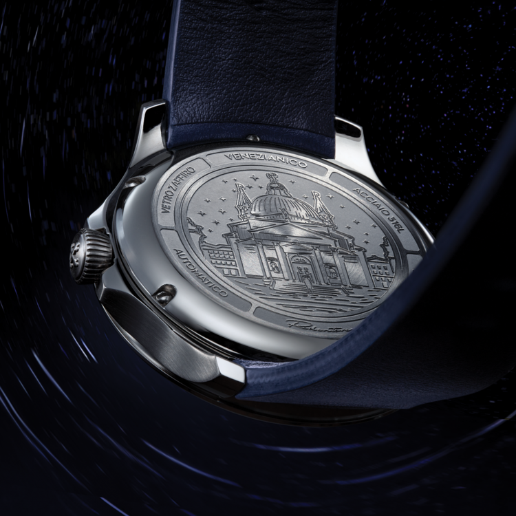 VENEZIANICO Venezianico Redentore Avventurina 40 - 1221550 , CASE: 316L Stainless Steel DIAL: Aventurine glass DIMENSIONS: Ø40mm, lug to lug 46.7mm, thickness 11mm MOVEMENT: NH35A Automatic CRYSTAL: Sapphire