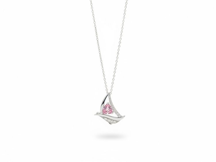 REGO (X)14KW .77CTW PT DIA TRILLION CUT PINK TOURMALINE AND DIAMOND ON 18” DIAMOND CUT CABLE CHAIN