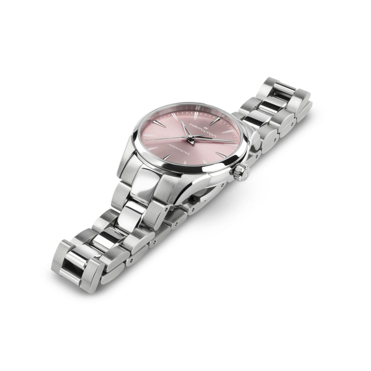 HAMILTON JAZZMASTER QUARTZ 32MM WOMENS HAMILTON WATCH WITH DUSTY ROSE SUNRAY DIAL