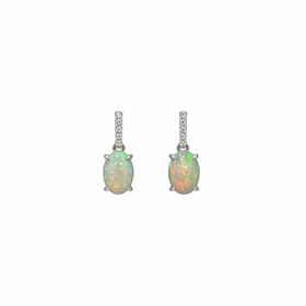 (Y)14K 1.08OP .06DI NATURAL OPAL AND DIAMOND EARRINGS SET IN 14K WHITE GOLD