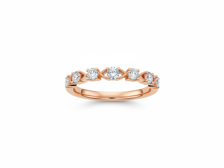 HJ NAMDAR (Y)14K .35DI ROSE GOLD RING WITH ALTERNATING DESIGNS SURROUNDING SEVEN NATURAL DIAMOND