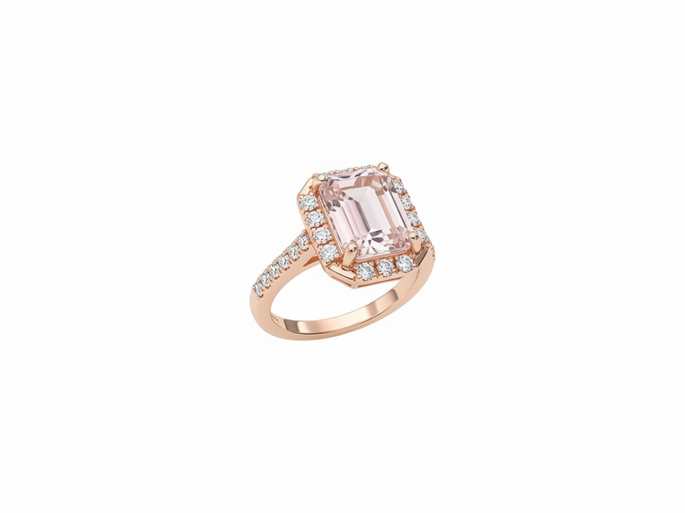 (R)14K 3.79CT KUNZ .28DI CHOC ROSE GOLD RING WITH NATURAL KUNZITE AND CHOCOLATE DIAMONDS