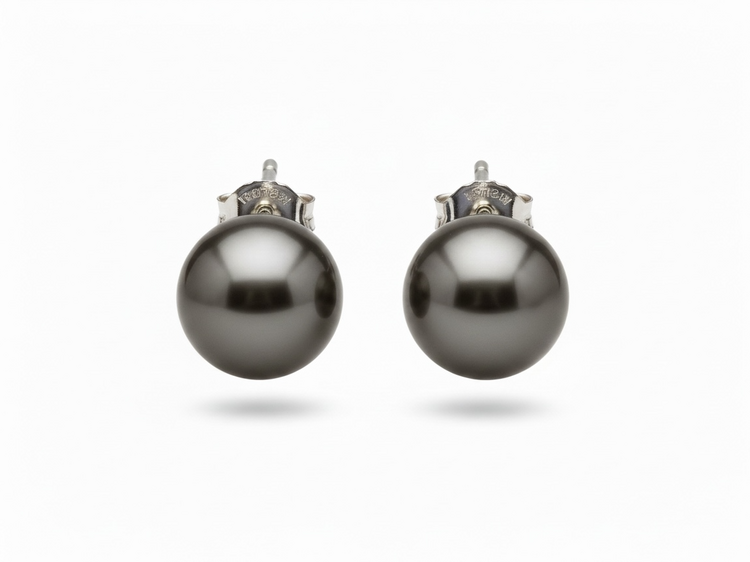 (Y)14K 8MM TAHITIAN PEARL STUDS IN WHITE GOLD