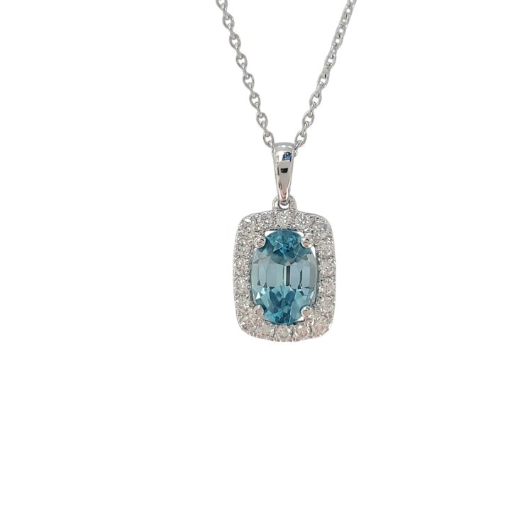 PRIMA NY (Y)14K 1.12BL ZIR 0.17DIA, 1.12CT OVAL BLUE ZIRCON AND 0.17CT ROUND DIAMONDS PENDANT ON WHITE GOLD CHAIN