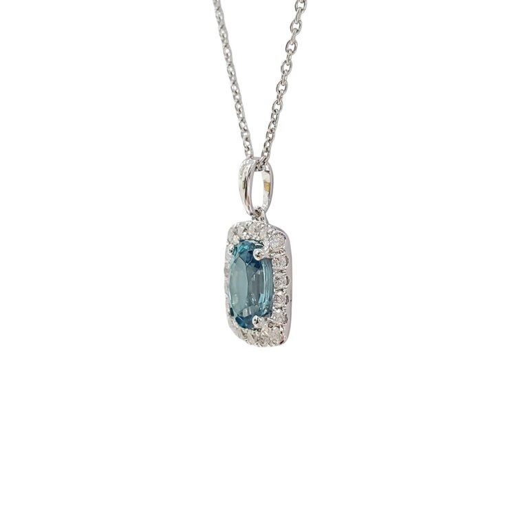 PRIMA NY (Y)14K 1.12BL ZIR 0.17DIA, 1.12CT OVAL BLUE ZIRCON AND 0.17CT ROUND DIAMONDS PENDANT ON WHITE GOLD CHAIN