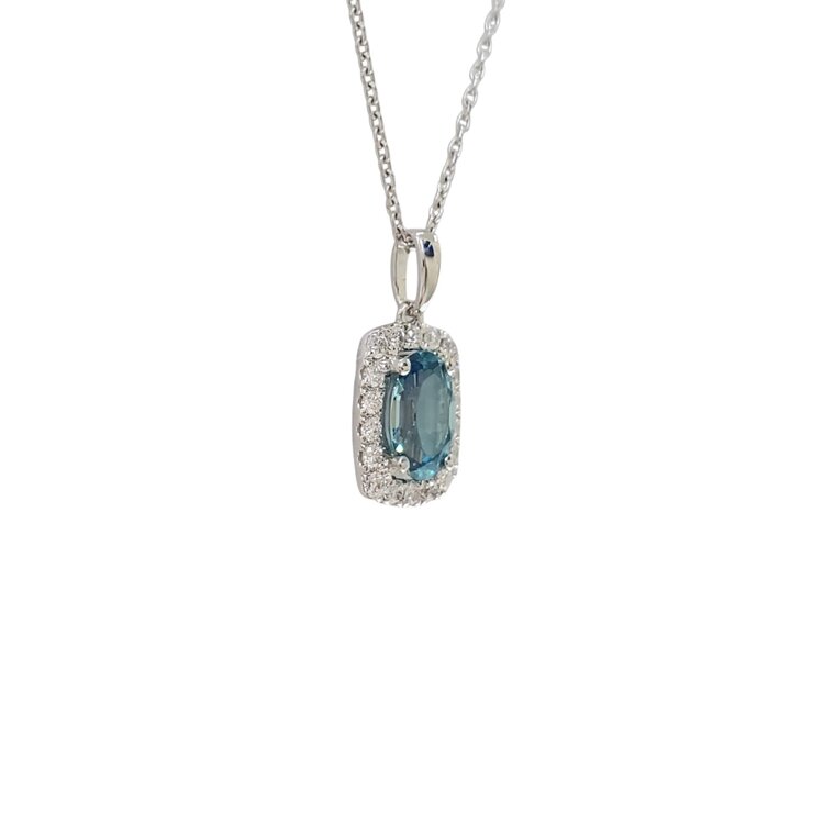 PRIMA NY (Y)14K 1.12BL ZIR 0.17DIA, 1.12CT OVAL BLUE ZIRCON AND 0.17CT ROUND DIAMONDS PENDANT ON WHITE GOLD CHAIN