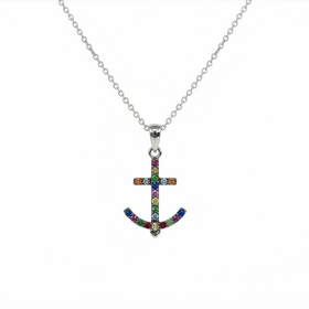 DIAMOND TRADERS INTERNATIONAL (Y)925 .20SAPH MULTI COLORED SAPPHIRE ANCHOR NECKLACE IN STERLING SILVER