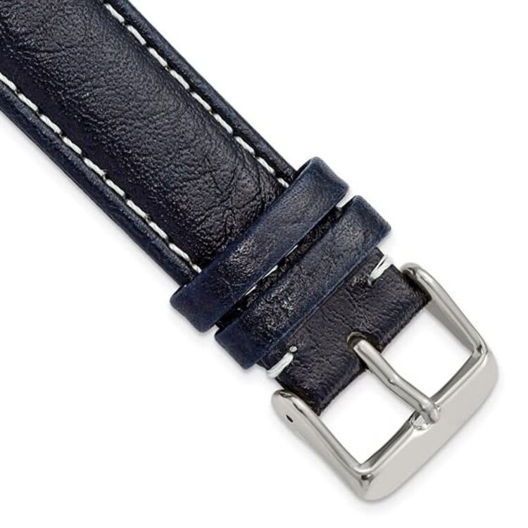 DEBEER DEBEER NAVY & WHITE STITCHING LEATHER WATCH BAND