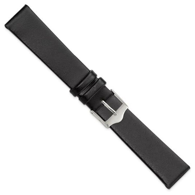 DEBEER BLACK FLAT  SMOOTH LEATHER  SILVER BUCKLE
