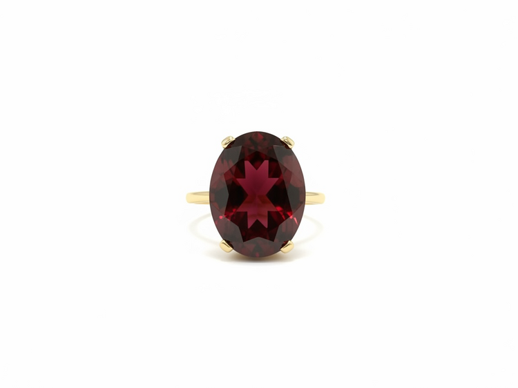 (Y)14K 19.20 GARNET YELLOW GOLD RING WITH LARGE OVAL GARNET