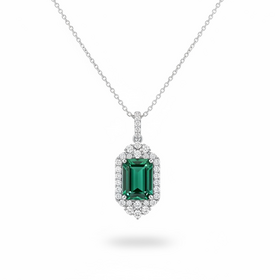 PRIMA NY (Y)14K 1.87TRML .21DI WHITE GOLD NECKLACE WITH DEEP GREEN TOURMALINE PENDANT WITH DIAMONDS