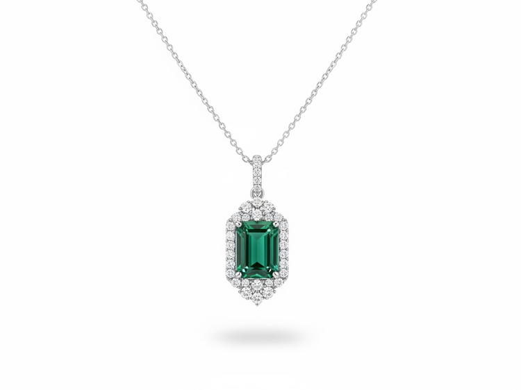 PRIMA NY (Y)14K 1.87TRML .21DI WHITE GOLD NECKLACE WITH DEEP GREEN TOURMALINE PENDANT WITH DIAMONDS