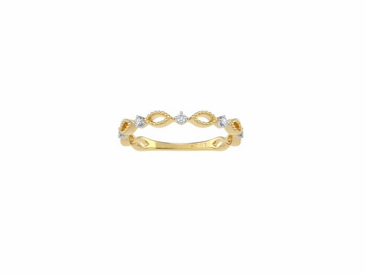PRIMA NY (Y)14K .05DI BEADED GOLD MARQUISE SHAPED RING WITH ROUND DIAMONDS