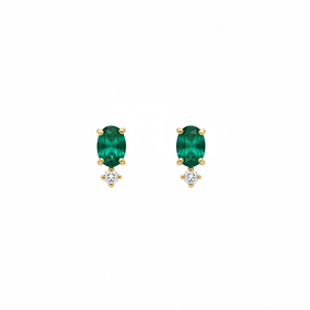 VITHAL INC (R)18K .50EM .06DI NATURAL OVAL EMERALD AND ROUND DIAMOND STUDS SET IN 18K YELLOW GOLD