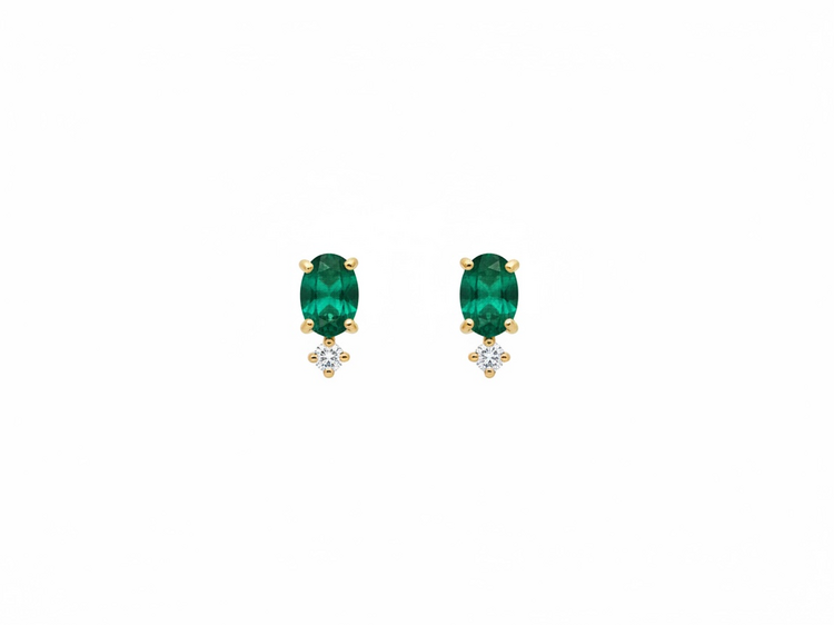 VITHAL INC (R)18K .50EM .06DI NATURAL OVAL EMERALD AND ROUND DIAMOND STUDS SET IN 18K YELLOW GOLD