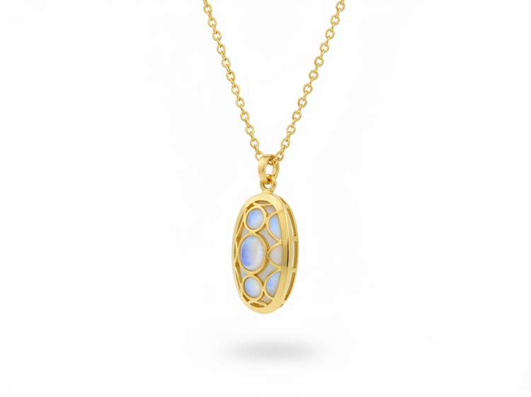 STEPHEN ESTELLE (Y)925 RAINBOW MOON STONE PENDANT SET IN 14K GOLD VERMEIL