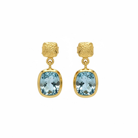 STEPHEN ESTELLE (Y)925 BLU TPZ GOLD VERMEIL 14K BLUE TOPAZ CHECKERBOARD EARRINGS IN STERLING SILVER WITH 14K GOLD VERMEIL