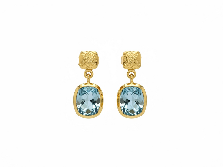 STEPHEN ESTELLE (Y)925 BLU TPZ GOLD VERMEIL 14K BLUE TOPAZ CHECKERBOARD EARRINGS IN STERLING SILVER WITH 14K GOLD VERMEIL