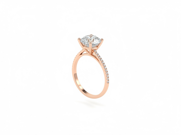 (Y)14KR LG 2.76CT VS/I .15CTW SETTING, 2.91TW, LABGROWN ROUND BRILLIANT DIAMOND PAVE SIDE ENGAGEMENT ROSE GOLD RING