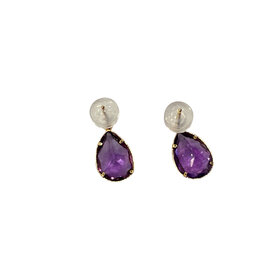 VITHAL INC (Y)14KY 3.40TW AM PEAR CUT AMETHYST BEZEL SET DROP YELLOW GOLD EARRINGS