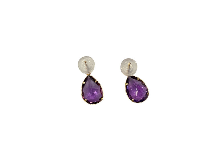 VITHAL INC (Y)14KY 3.40TW AM PEAR CUT AMETHYST BEZEL SET DROP YELLOW GOLD EARRINGS