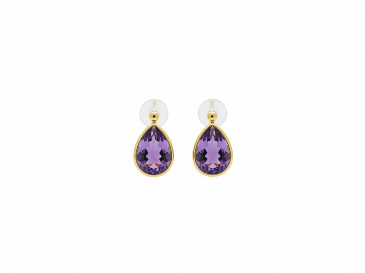VITHAL INC (Y)14KY 3.40TW AM PEAR CUT AMETHYST BEZEL SET DROP YELLOW GOLD EARRINGS