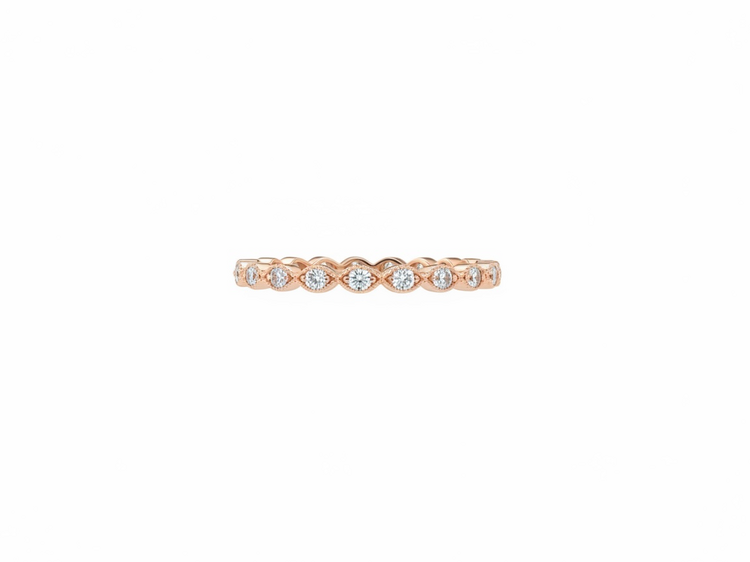 (Y)14K .20DI ROUND DIAMONDS SET IN MARQUISE MILGRAIN DESIGNED ROSE GOLD RING
