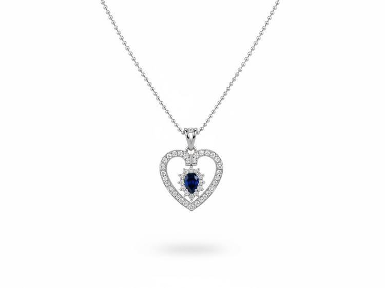 (Y)14K .38SAP .25DI WHITE GOLD NECKLACE WITH REVERSIBLE MAGNETIC SAPPHIRE AND DIAMOND PENDANT FEATURING  TWO STYLES