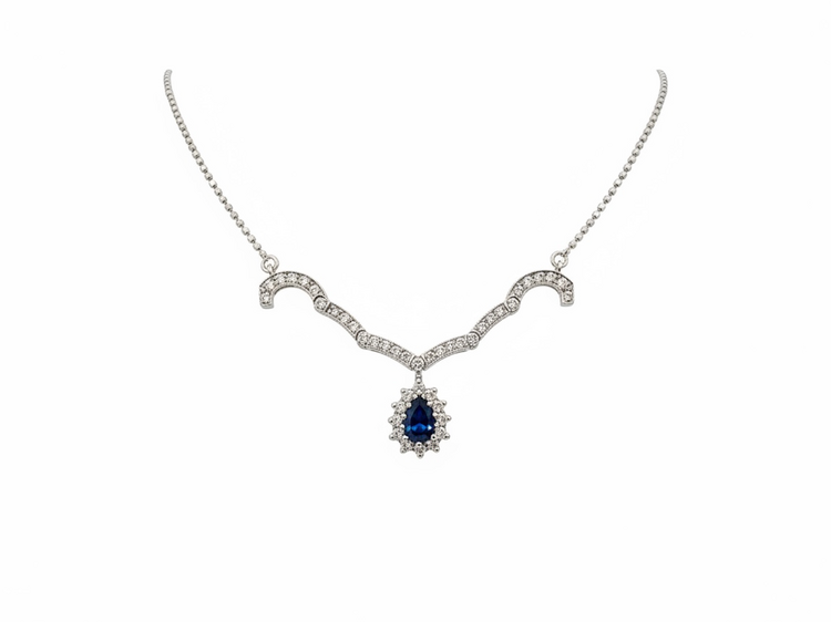 (Y)14K .38SAP .25DI WHITE GOLD NECKLACE WITH REVERSIBLE MAGNETIC SAPPHIRE AND DIAMOND PENDANT FEATURING  TWO STYLES