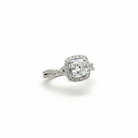 (Y)14K .68CN .35MNT VS2 I COLOR NATURAL DIAMOND ENGAGEMENT RING WITH ROUND DIAMOND AND SQUARE HALO