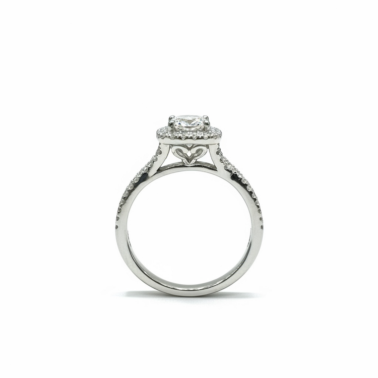 (Y)14K .68CN .35MNT VS2 I COLOR NATURAL DIAMOND ENGAGEMENT RING WITH ROUND DIAMOND AND SQUARE HALO