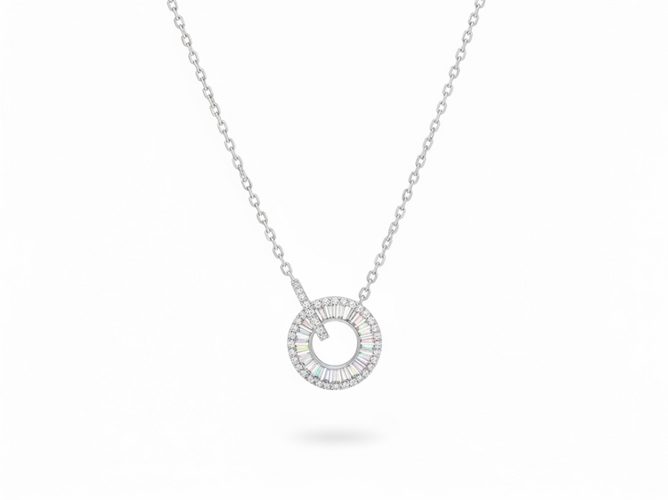 PRIMA NY (Y)14K .14DI LASER CUT CIRCLE PENDANT WITH WHITE GOLD ADJUSTABLE CHAIN