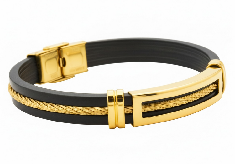 BLACKJACK (X)SILICONE STEEL WIRE MEN’S BRACELET IN GOLD TONE