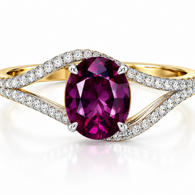 M(Z)14K 2.50GG .30DI , YELLOW GOLD RING, 14K, CENTER GEMSTONE GRAPE GARNET, NATURAL DIAMOND ON THE SETTING