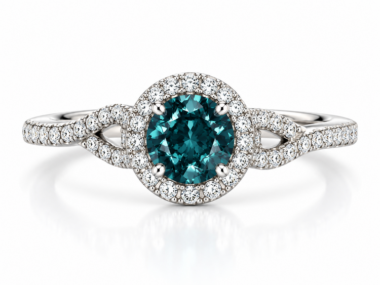 PRIMA NY (Z)14K .28BD .33MT , WHITE GOLD RING, .28CT BLUE DIAMOND IRRADIATED, .33CT VS2 F MOUNTING NATURAL