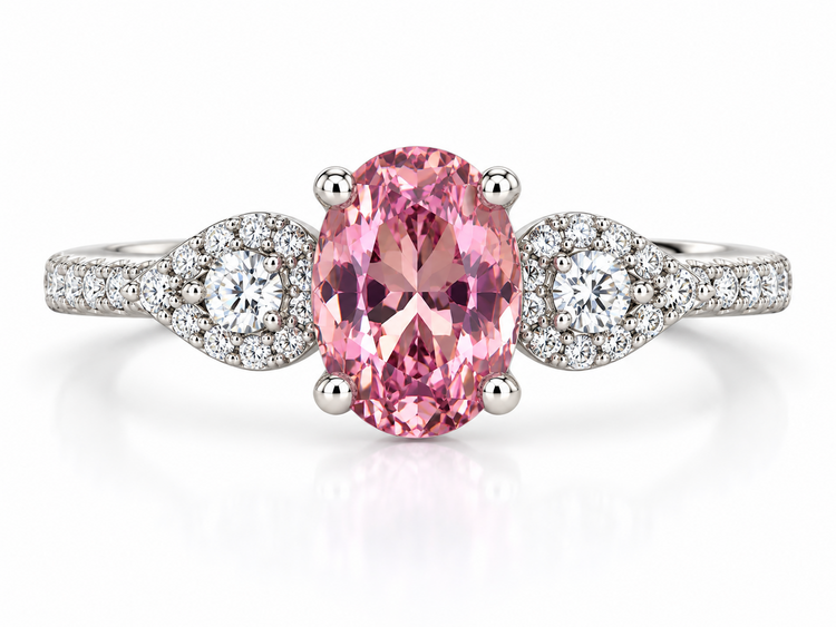 PRIMA NY (Z) 14K .99PT .22DIA , WHITE GOLD RING, NATURAL PINK TOURMALINE CENTER GEMSTONE, .22CT NATURAL VS2 F DIAMONDS ON THE SETTING