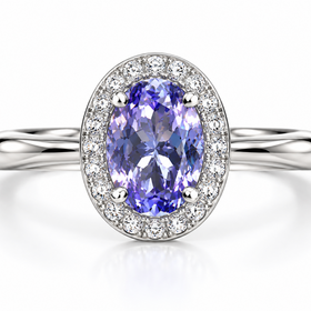 PRIMA NY (Z)14K .76TAN .10DIA , WHITE GOLD HALO RING, TANZANITE CENTER, NATURAL VS2 F DIAMONDS SETTING
