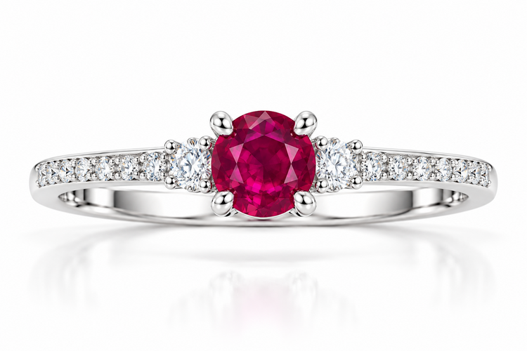 PRIMA NY (Z)14K .34RU .18DIA , WHITE GOLD RONG, .34CT NATURAL RUBY, .18CT VS2 F NATURAL DIAMONDS ON THE SETTING