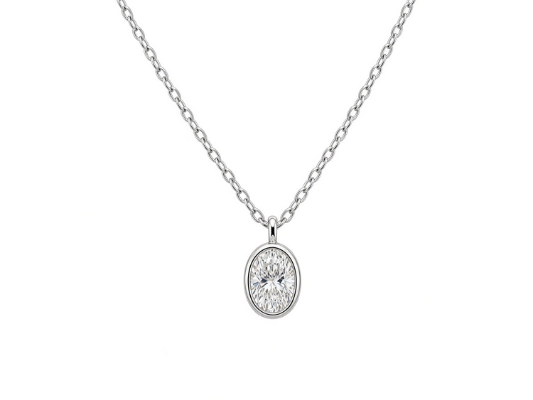 DIAMOND TRADERS INTERNATIONAL (Y)925 .50LG 18” LAB GROWN DIAMOND BEZEL SET OVAL NECKLACE