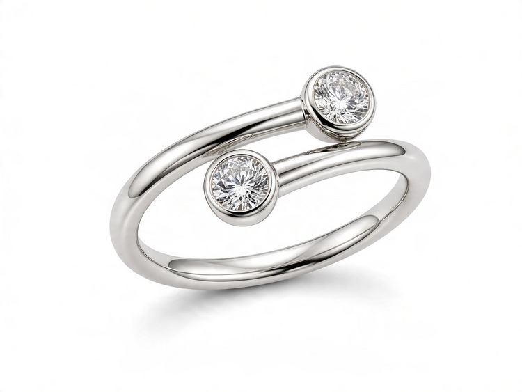 HJ NAMDAR (R)14K .21CT BEZEL SET DIAMONDS 14KT WHITE GOLD NEGATIVE SPACE RING