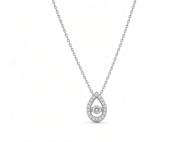 (Y)10K .25CT TEAR DROP NATURAL DIAMOND NECKLACE WITH INTERIOR SWINGING DIAMOND