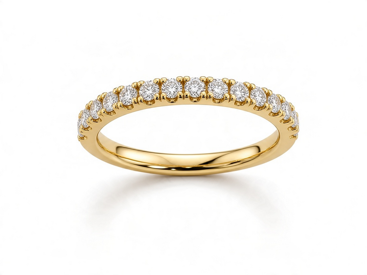 (Y)14KY .27TW DIA NATURAL FRENCH SET HALF WAYS AROUND COMFORT FIT DIAMOND WEDDING YELLOW GOLD BAND