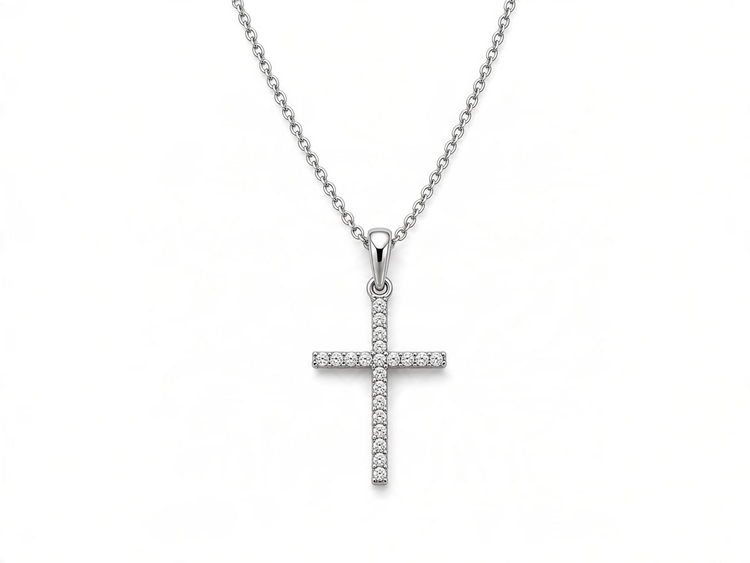 (Y) 14KW .05TW DIA CROSS PENDANT  WITH 21 NATURAL DIAMONDS ON 18” .5MM CARDED CURB CHAIN